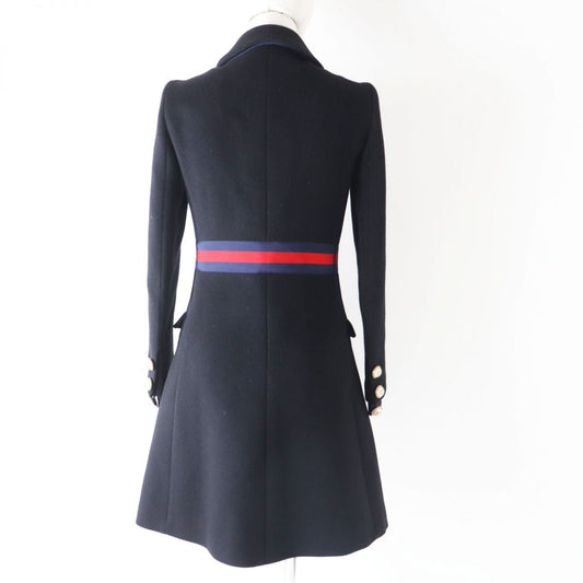 GUCCI coat Outer: 100% wool, part: 65% rayon, part: 35% cotton, part: 50% cotton, part: 50% rayon Black x Navy x Red Women 36 Used