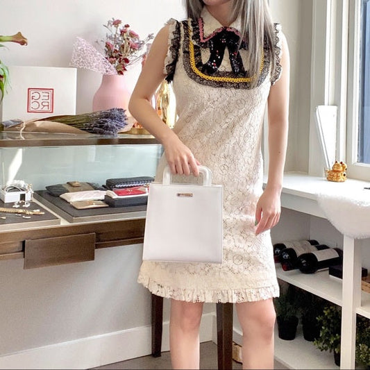 Gucci Cluny Lace Dress With Embroidery in White