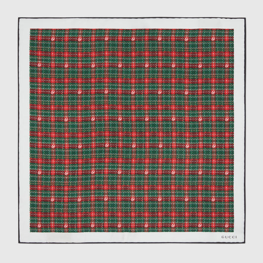 Gucci Check Print Silk Pocket Square in Red and Green