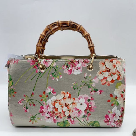 Gucci Bamboo Floral Print Leather Shoulder Bag Medium
