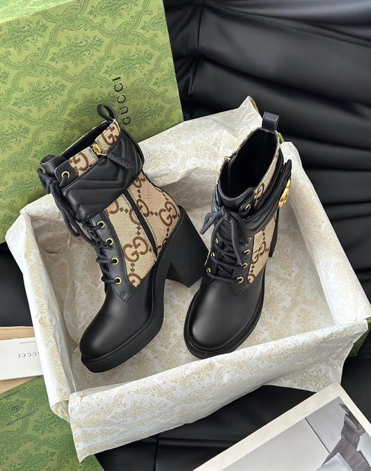 Gucci Flores Marmont Calf Leather Bootie Beige Boots