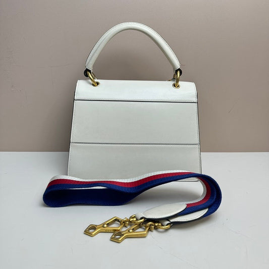 Gucci Bee Leather 2way Bag - White Medium with Embellished Bee Detail and Optional Strap