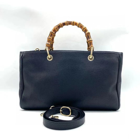Gucci Bamboo Handle Black Leather Two-Way HandBag