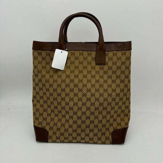 Gucci Beige Brown Canvas Leather HandBag Small