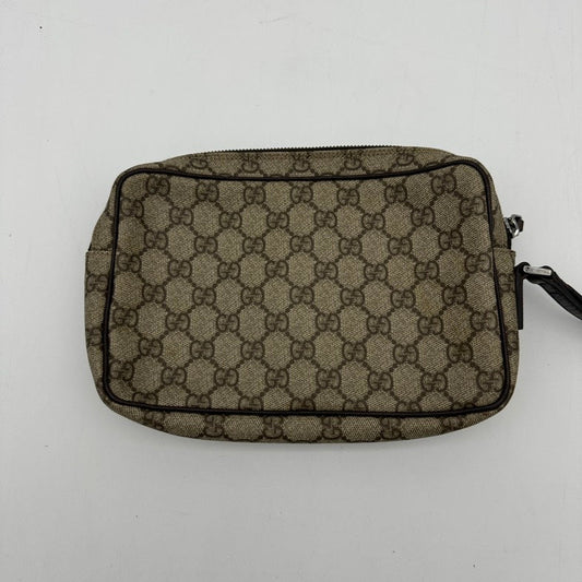 Gucci Beige Canvas Leather Clutches Wristlets Medium
