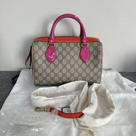 Gucci Boston Beige Pink Canvas Leather Two-Way Bag