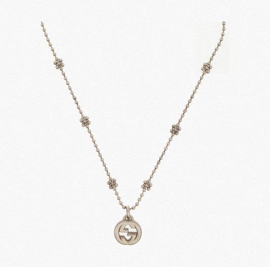 Gucci 925 Silver Logo Pendant Necklace Silver