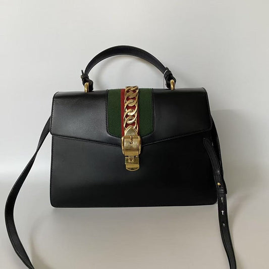 Gucci Black Leather Two Ways Shoulder Bag