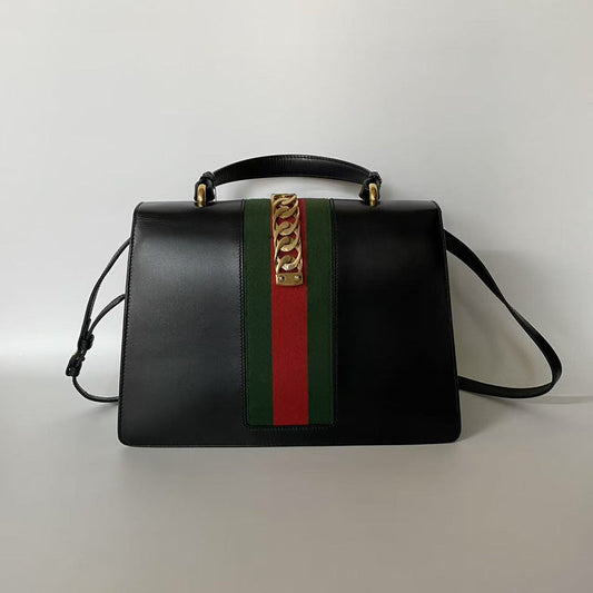 Gucci Black Leather Two Ways Shoulder Bag