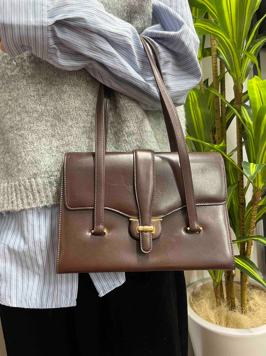 Gucci Brown Leather Shoulder Bag - Vintage Style