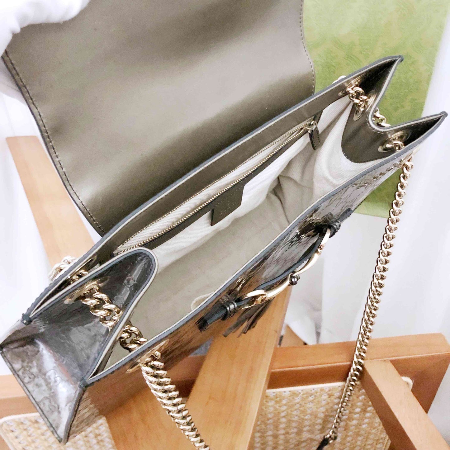 Gucci Emily Shoulder Bag in Metallic Grey - Preloved Luxury Designer Bag