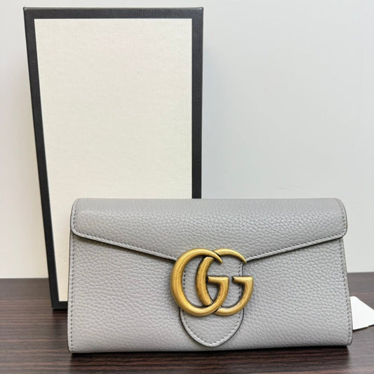 Gucci GG Marmont Long Wallet Gray Leather Preloved B0011