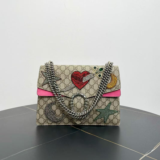 Gucci Dionysus Shoulder Bag Beige Canvas with Embellishments
