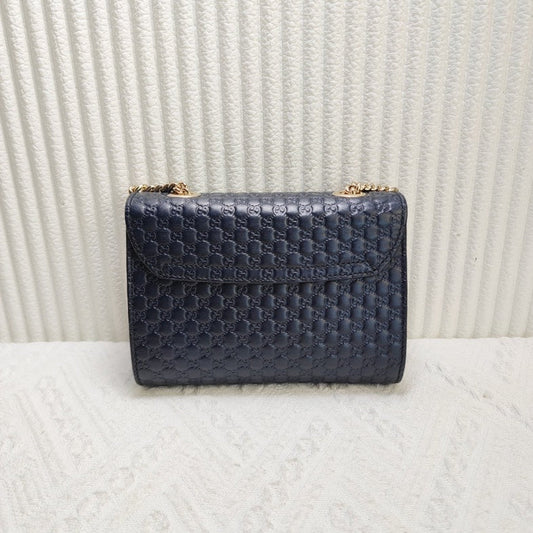 Gucci GG Microguccissima Horsebit Navy Leather Shoulder Bag
