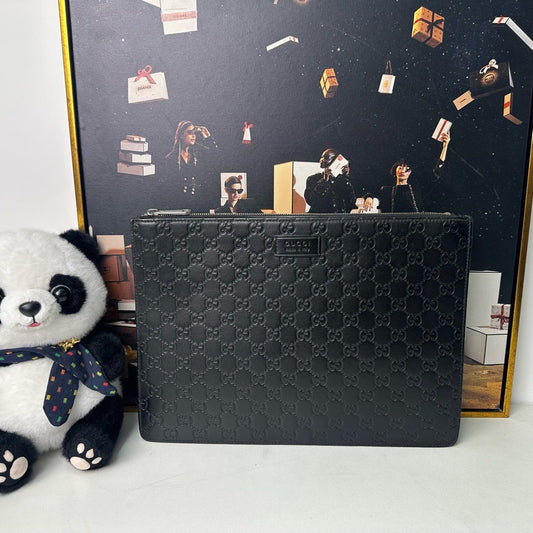 Gucci GG Imprimé Black Leather Clutch - Pre-Loved Designer Bag (11623468)