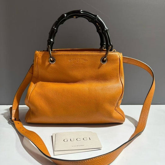 Gucci Bamboo Shopper Orange Leather Shoulder Bag - Preloved