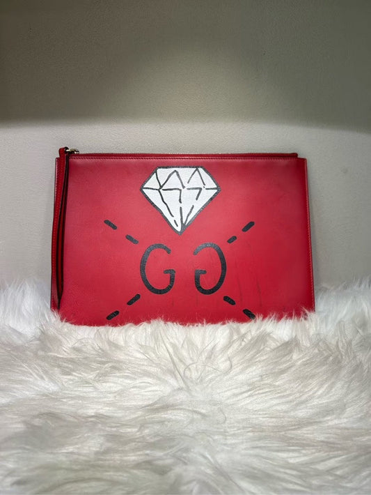 Gucci GG Diamond Red Clutch Bag - Pre-Loved Designer Handbag Sale