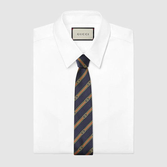 Gucci Interlocking G Web Silk Jacquard Tie in Navy