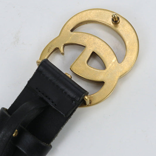 GUCCI 409416 CVE0T belt Double G Wide belt  leather/metal black gold mens