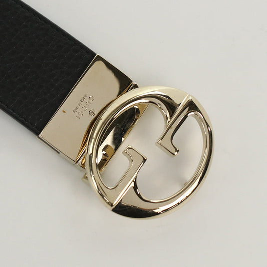 GUCCI 450000 CAO2G belt Interlocking G belt Reversible wide belt leather black.Turquoise mens
