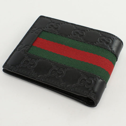 GUCCI 408826 Bi-fold wallet Zykneechar Web Strap gucci sima coin wallet leather,canvas black mens
