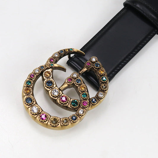 GUCCI 476341 belt GG Marmont Crystal Rhinestone leather black mens