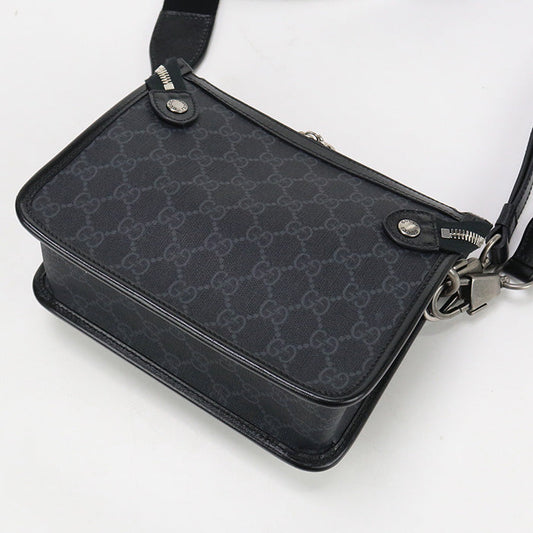 GUCCI 674164 Shoulder Bag Interlocking G Messenger bag GG Supreme Canvas,leather black mens