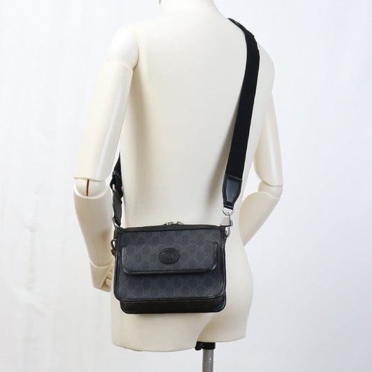 GUCCI 674164 Shoulder Bag Interlocking G Messenger bag GG Supreme Canvas,leather black mens