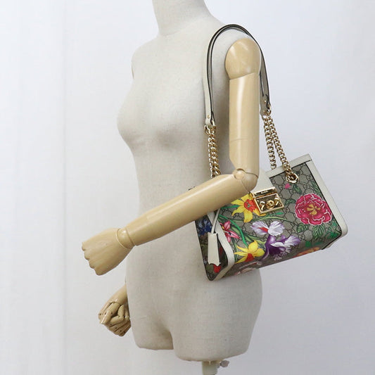 GUCCI 498156 Shoulder Bag Flora Padlock Small ChainShoulder Bag GG Supreme Canvas,leather beige Women