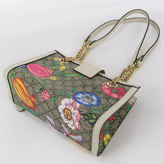 GUCCI 498156 Shoulder Bag Flora Padlock Small ChainShoulder Bag GG Supreme Canvas,leather beige Women