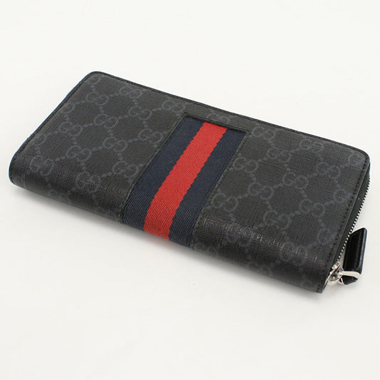 GUCCI 408831 Long Wallet GG Supreme Zipper Wallet PVC coated canvas black mens(unisex)