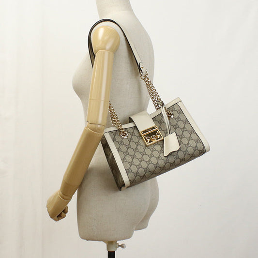 GUCCI 498156 KHNKG 9761 Shoulder Bag Padlock GG Supreme Small Tote Bag PVC coated canvas,leather beige Women