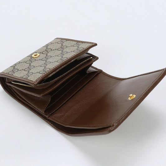 GUCCI 621891 Bi-fold wallet Gucci Horsebit 1955 Medium wallet GG Supreme Canvas,leather beige Women