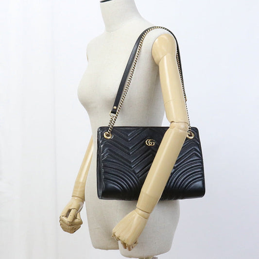 GUCCI 524592 GG Marmont Chain Shoulder Bag leather black Women