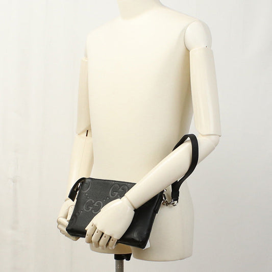 GUCCI 761747 AABY7 1000 Clutch bag  Jumbo GG Small messenger bag leather black mens