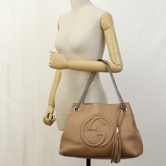 GUCCI 536196 Tote Bag Interlocking G Soho ChainShoulder Bag leather beige Women