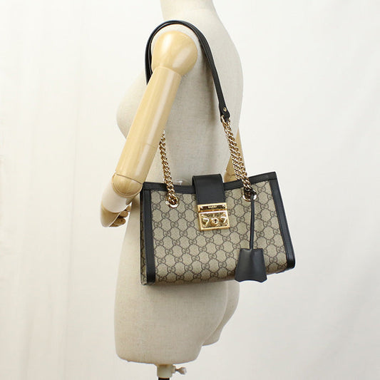 GUCCI 498156 KHNKG 9769 Tote Bag Padlock GG Small Chain Shoulder Bag GG Supreme Canvas,leather beige Women