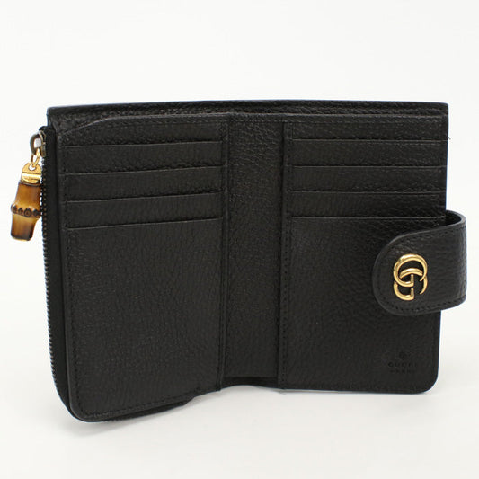 GUCCI 739498 AABXM 1000 Bi-fold wallet Double G with Bamboo Medium wallet leather black Women