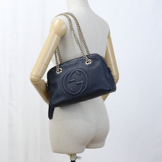 GUCCI 308983 ChainShoulder Bag Soho leather navy Women