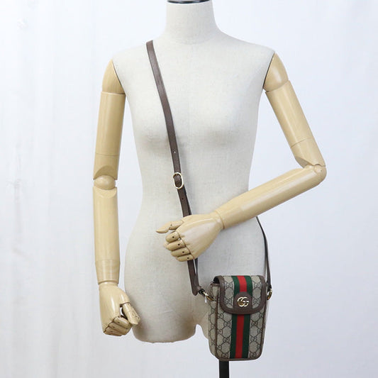 GUCCI 598912 Mini Shoulder Bag Ofidia Diagonal GG Supreme/leather beige Women