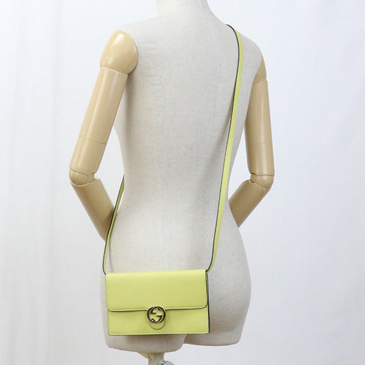 GUCCI 369664 Interlocking G Shoulder wallet Chain wallet leather yellow Women