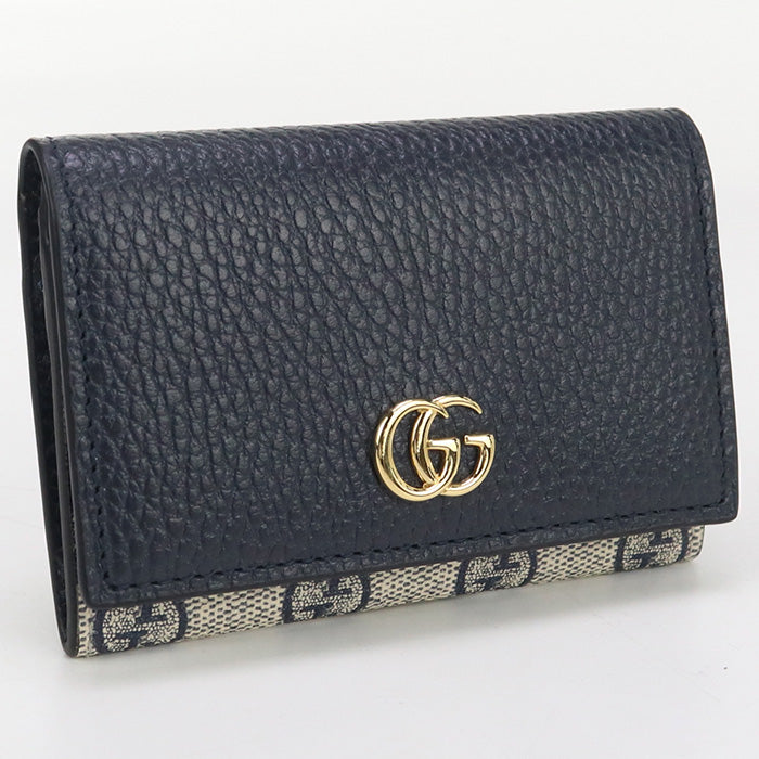 GUCCI 739525 17WAG 4041 Card Case Double G  Business card holder GG Supreme Canvas, leather Navy unisex