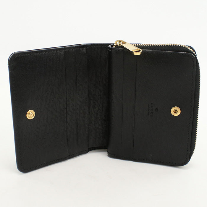 GUCCI 772639 0OP0N 1000 Bi-fold wallet Gucci Script Mini U-shaped zipper wallet leather black unisex