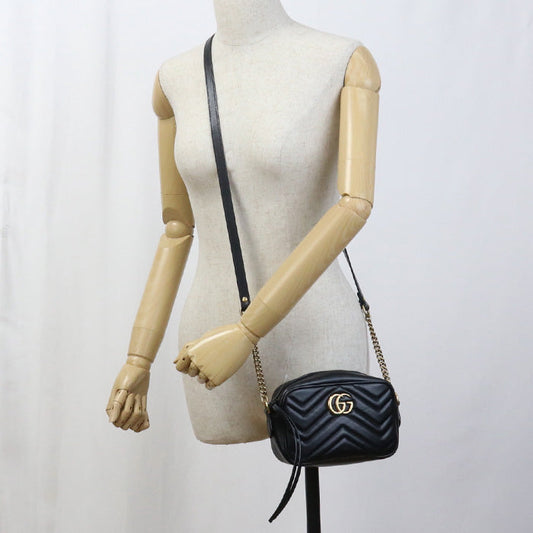 GUCCI 448065 Shoulder Bag GG Marmont Mini camera bag leather black Women