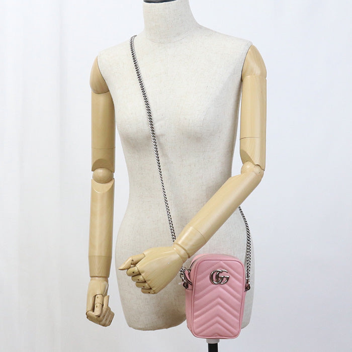 GUCCI 598597 Shoulder Bag GG Marmont Smartphone Shoulder Bag Quilted leather pink Women