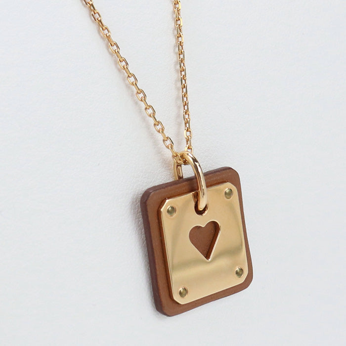 HERMES Necklace Asdukur metal/wood Brown gold Women