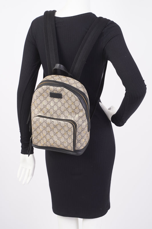 Gucci Bees Backpack Supreme Print / Gold / Black Canvas Small