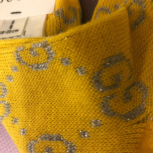 Gucci GG Ankle Socks in Yellow with Silver Lamé GG